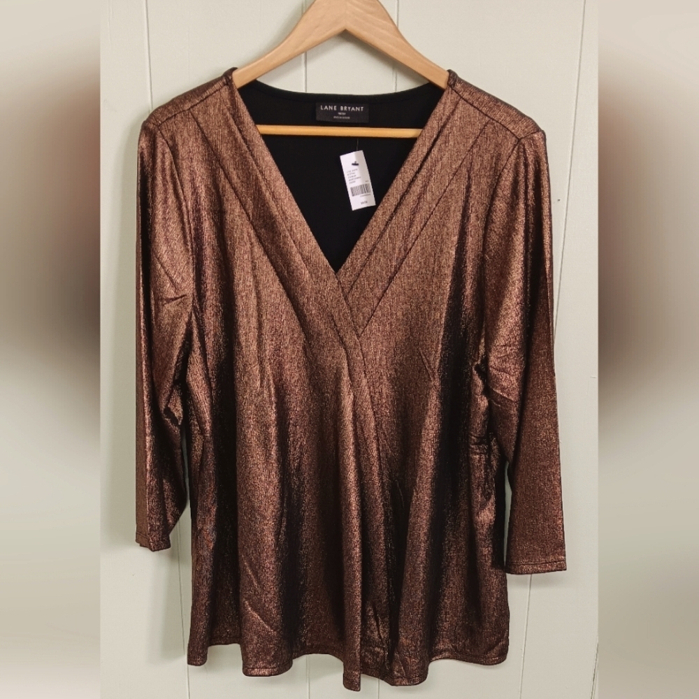 NWT Lane Bryant Women's Metallic Brown Top WOMENS SZ 18/20